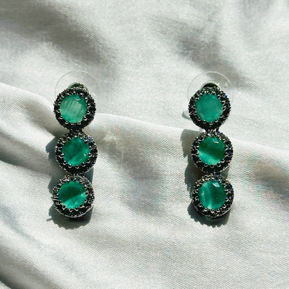 Mint Green Topaz Cubic Zircon Stone American Diamond Silver Plated Necklace Set