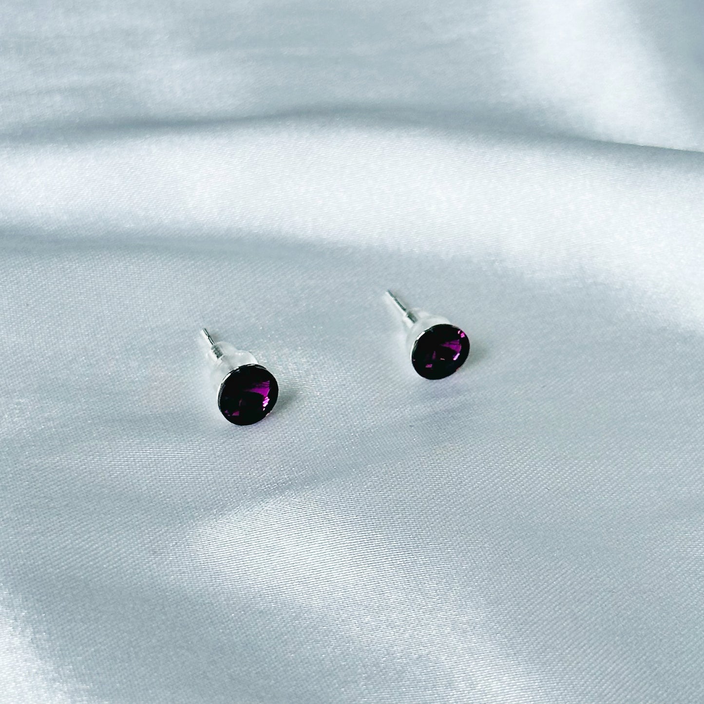 Deep Purple Amethyst Swarovski Crystal Silver Plated Stud Earrings