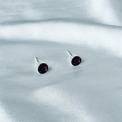 Deep Purple Amethyst Swarovski Crystal Silver Plated Stud Earrings