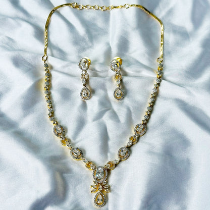 Solitaire Cubic Zircon American Diamond Gold/Silver Plated Necklace Set