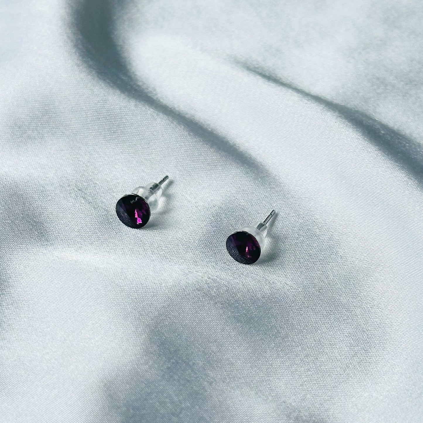 Deep Purple Amethyst Swarovski Crystal Silver Plated Stud Earrings