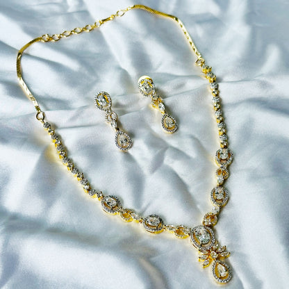 Solitaire Cubic Zircon American Diamond Gold/Silver Plated Necklace Set
