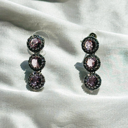Pink Topaz Cubic Zircon Stone American Diamond Silver Plated Necklace Set
