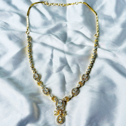 Solitaire Cubic Zircon American Diamond Gold/Silver Plated Necklace Set