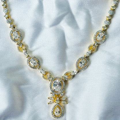 Solitaire Cubic Zircon American Diamond Gold/Silver Plated Necklace Set