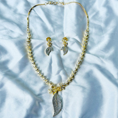 Solitaire Cubic Zircon American Diamond Gold/Silver Plated Necklace Set