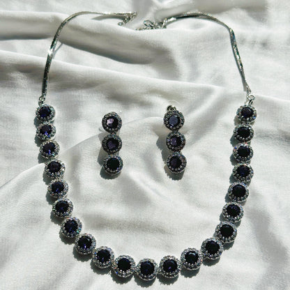Deep Purple Amethyst Cubic Zircon Stone American Diamond Silver Plated Necklace Set