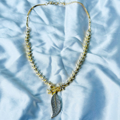 Solitaire Cubic Zircon American Diamond Gold/Silver Plated Necklace Set
