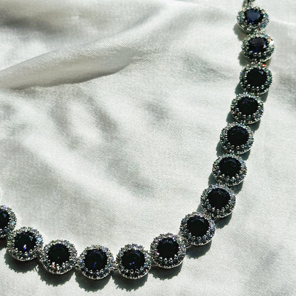 Deep Purple Amethyst Cubic Zircon Stone American Diamond Silver Plated Necklace Set