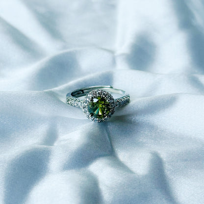 Olive Green Cubic Zircon Stone American Diamond Silver Plated Adjustable Ring