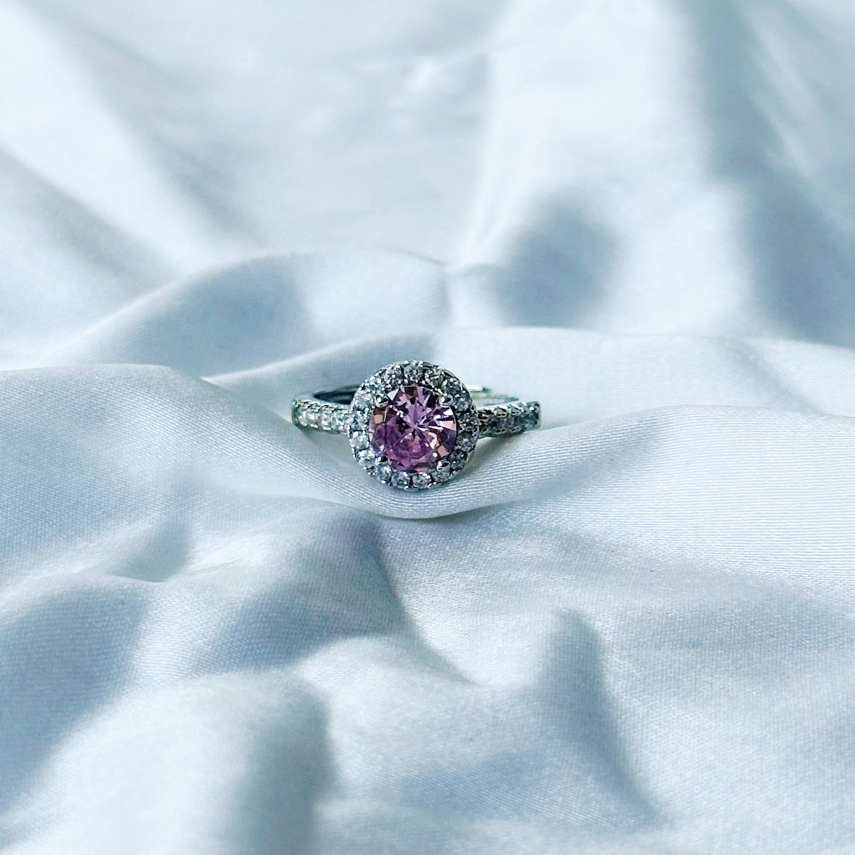 Pink Topaz Cubic Zircon American Diamond Silver Plated Adjustable Ring