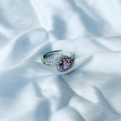 Pink Topaz Cubic Zircon American Diamond Silver Plated Adjustable Ring