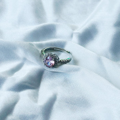 Pink Topaz Cubic Zircon American Diamond Silver Plated Adjustable Ring