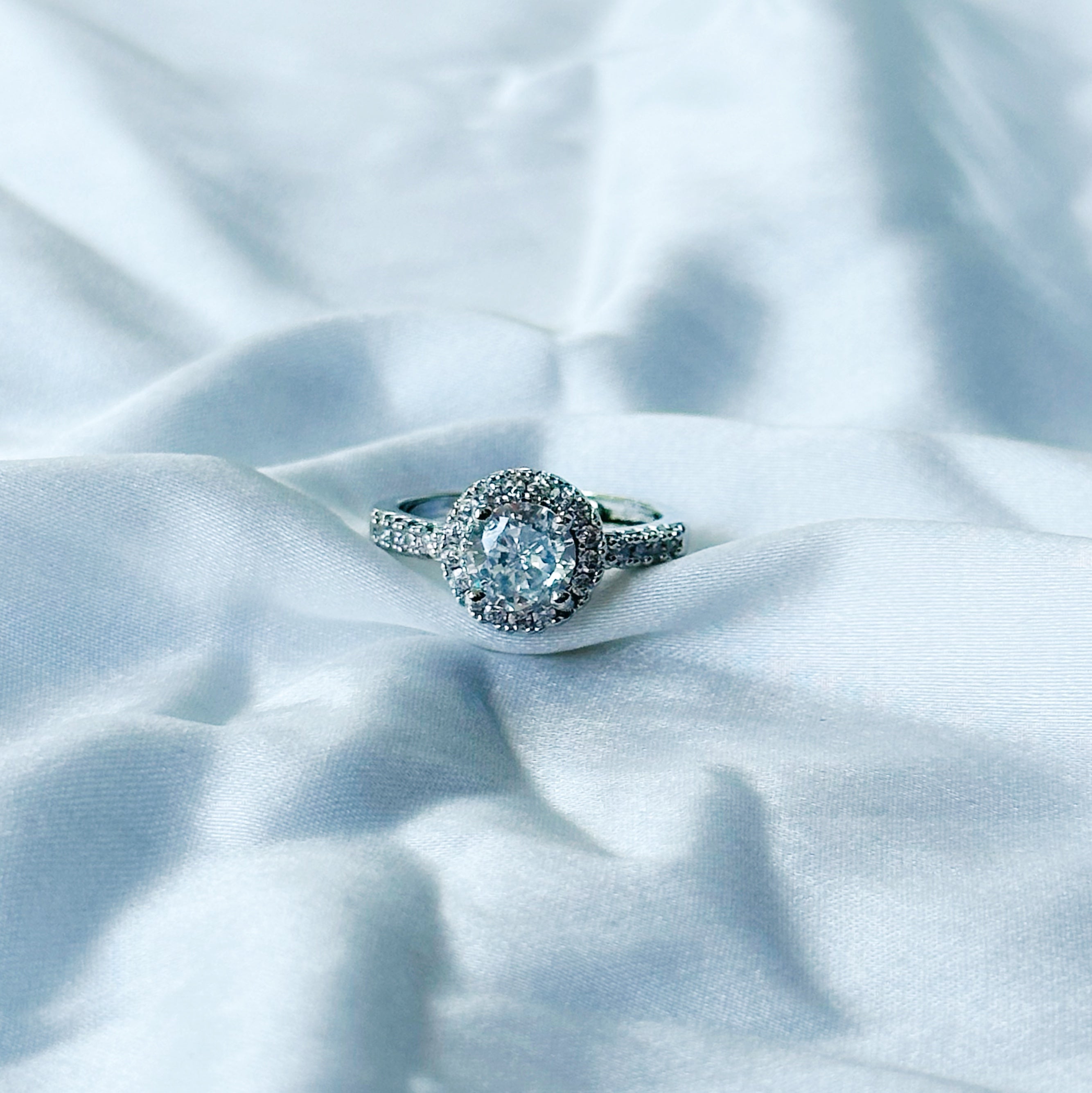 Solitaire Cubic Zircon American Diamond Silver Plated Adjustable Ring