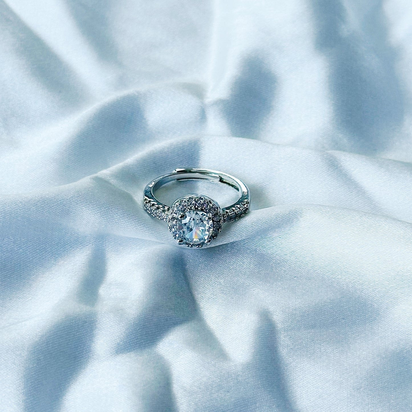 Solitaire Cubic Zircon American Diamond Silver Plated Adjustable Ring