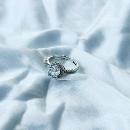 Solitaire Cubic Zircon American Diamond Silver Plated Adjustable Ring