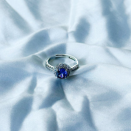 Deep Purple Amethyst Cubic Zircon Stone American Diamond Silver Plated Adjustable Ring