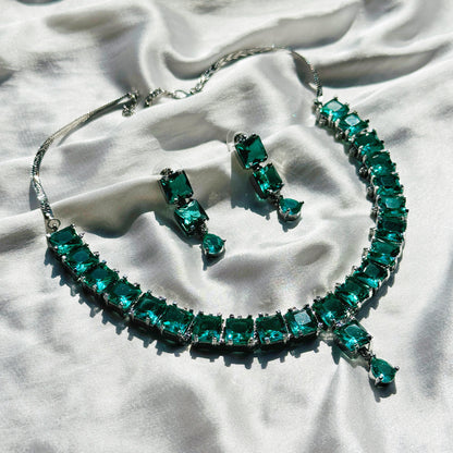 Sea Green Topaz Cubic Zircon Silver Plated Necklace Set