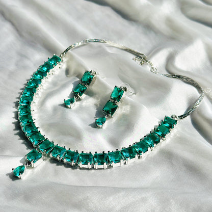 Sea Green Topaz Cubic Zircon Silver Plated Necklace Set