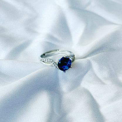 Blue Sapphire Cubic Zircon Stone American Diamond Silver Plated Adjustable Ring