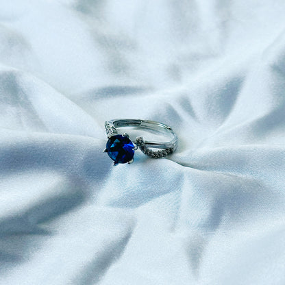 Blue Sapphire Cubic Zircon Stone American Diamond Silver Plated Adjustable Ring