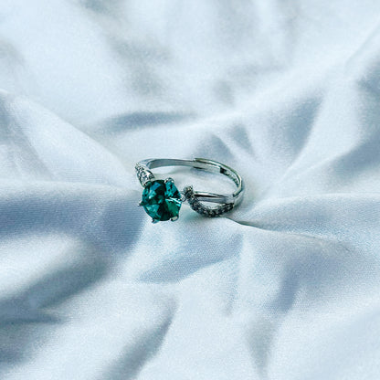 Sea Green Topaz Cubic Zircon American Diamond Silver Plated Adjustable Ring