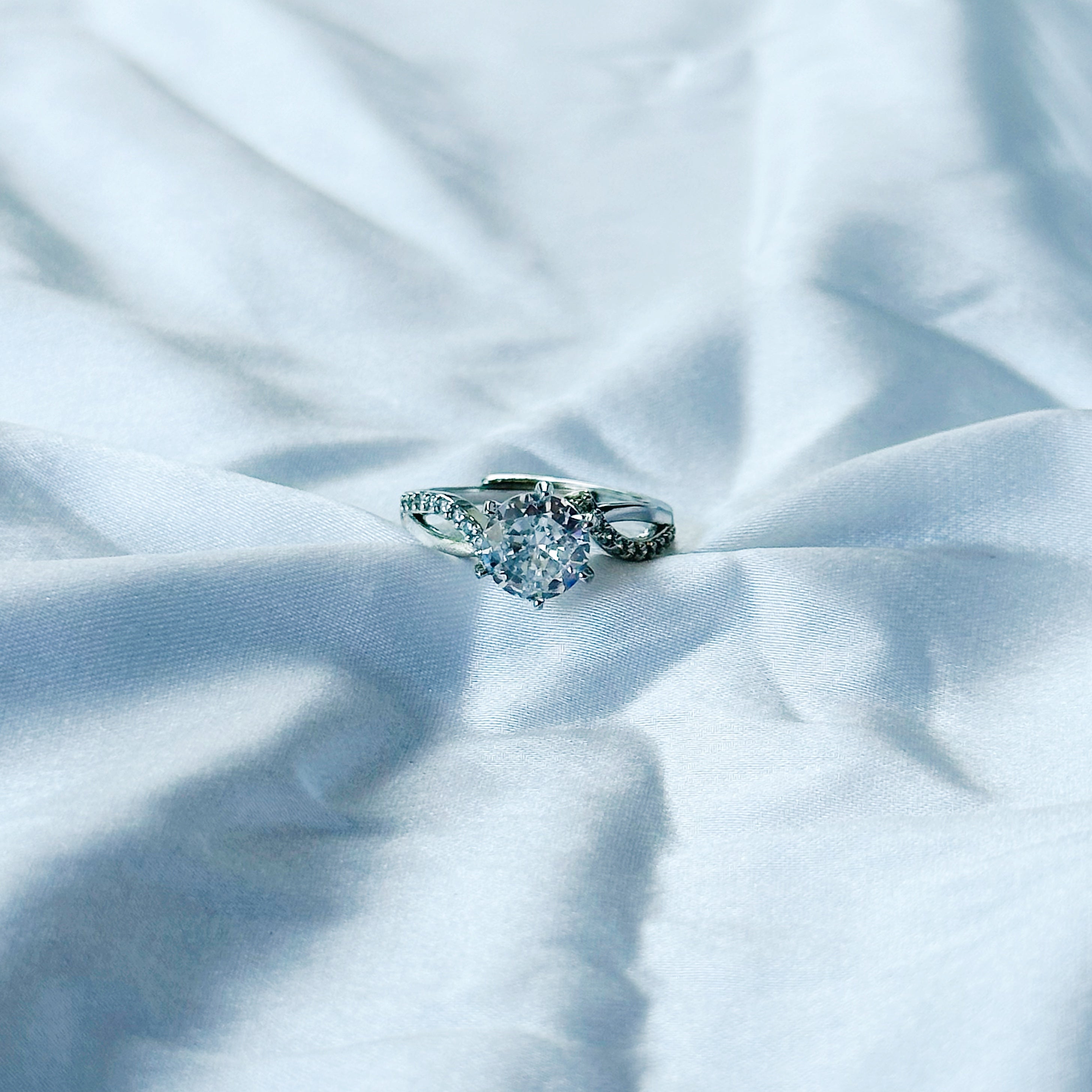 Solitaire Cubic Zircon Stone American Diamond Silver Plated Adjustable Ring