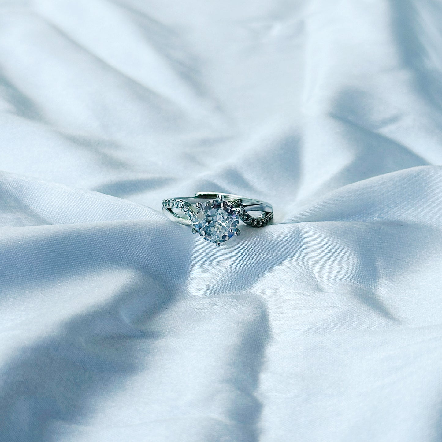 Solitaire Cubic Zircon Stone American Diamond Silver Plated Adjustable Ring