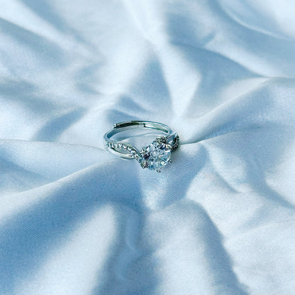 Solitaire Cubic Zircon Stone American Diamond Silver Plated Adjustable Ring