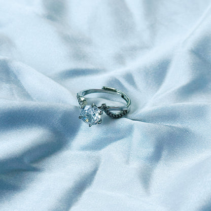 Solitaire Cubic Zircon Stone American Diamond Silver Plated Adjustable Ring