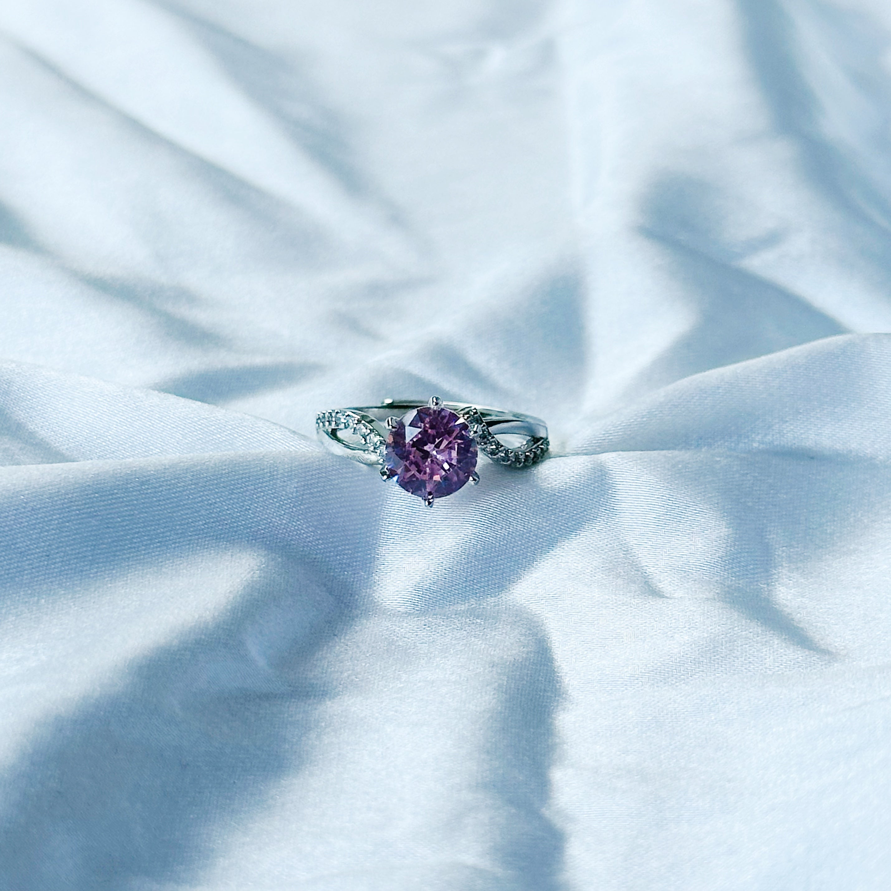 Pink Topaz Cubic Zircon American Diamond Silver Plated Adjustable Ring