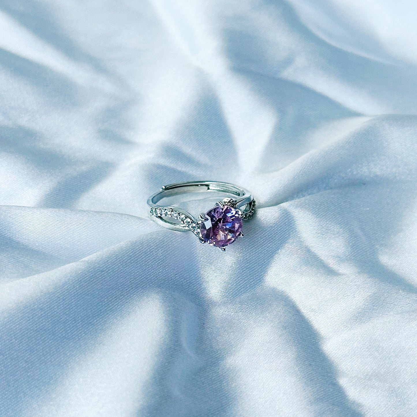 Pink Topaz Cubic Zircon American Diamond Silver Plated Adjustable Ring
