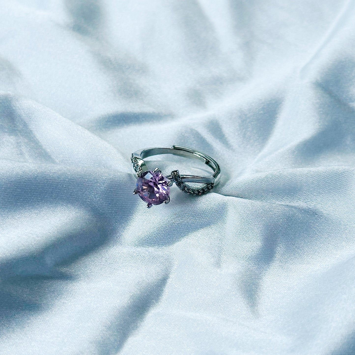 Pink Topaz Cubic Zircon American Diamond Silver Plated Adjustable Ring