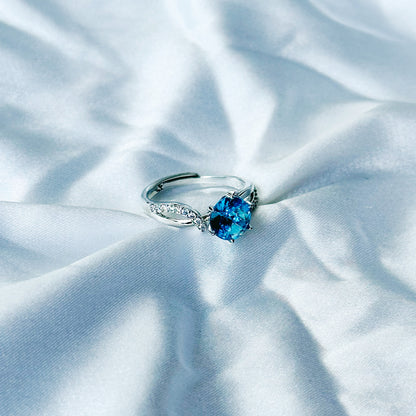 Aqua Blue Sapphire Cubic Zircon Stone American Diamond Silver Plated Adjustable Ring