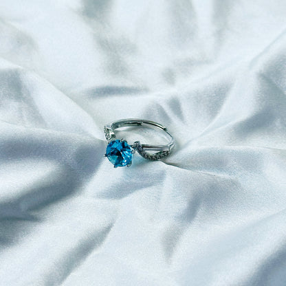 Aqua Blue Sapphire Cubic Zircon Stone American Diamond Silver Plated Adjustable Ring