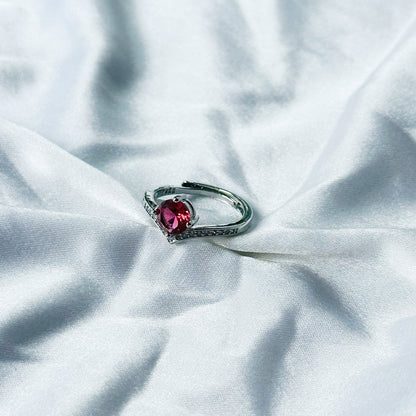 Red Ruby Cubic Zircon Stone American Diamond Silver Plated Adjustable Ring