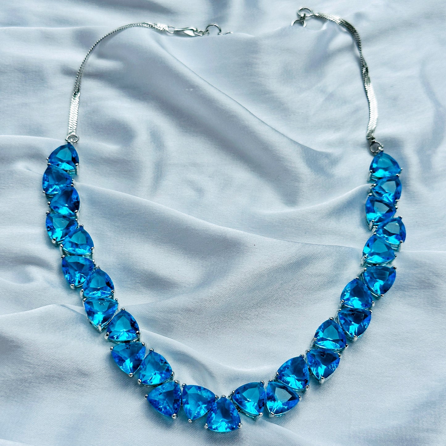 Ariva Collection Aqua Blue Sapphire Cubic Zircon Stones Silver Plated Necklace Set