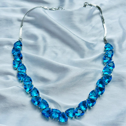 Ariva Collection Aqua Blue Sapphire Cubic Zircon Stones Silver Plated Necklace Set