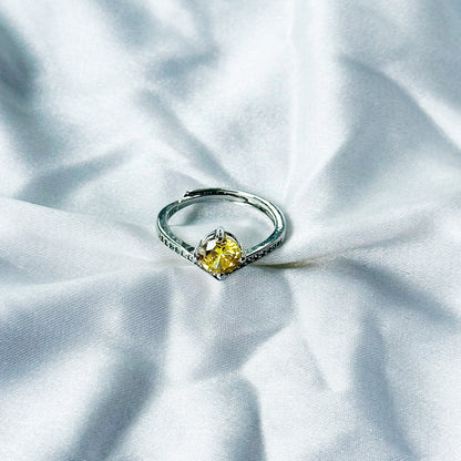 Yellow Topaz Cubic Zircon Stone American Diamond Silver Plated Adjustable Ring