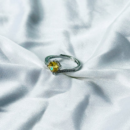Yellow Topaz Cubic Zircon Stone American Diamond Silver Plated Adjustable Ring