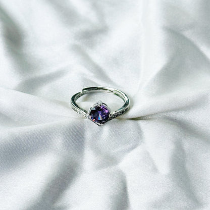 Deep Purple Amethyst Cubic Zircon Stone American Diamond Silver Plated Adjustable Ring