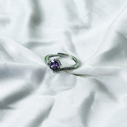Deep Purple Amethyst Cubic Zircon Stone American Diamond Silver Plated Adjustable Ring