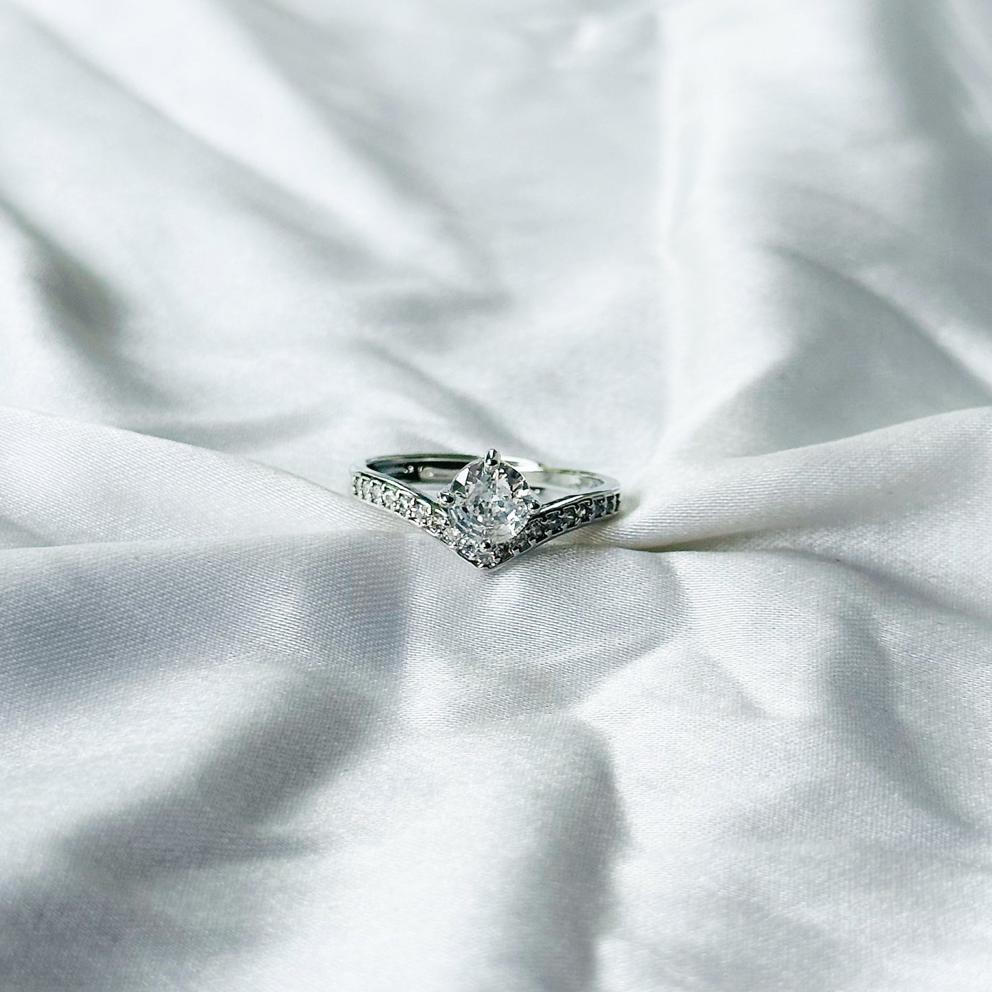 Solitaire Cubic Zircon Stone American Diamond Silver Plated Adjustable Ring