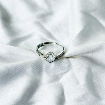 Solitaire Cubic Zircon Stone American Diamond Silver Plated Adjustable Ring