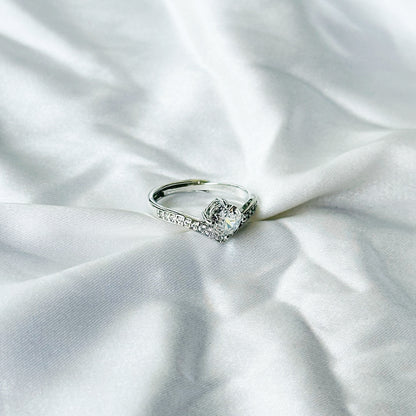 Solitaire Cubic Zircon Stone American Diamond Silver Plated Adjustable Ring