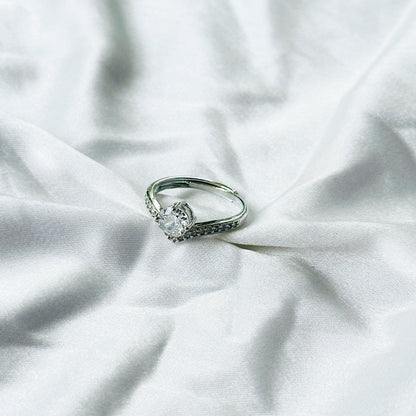 Solitaire Cubic Zircon Stone American Diamond Silver Plated Adjustable Ring