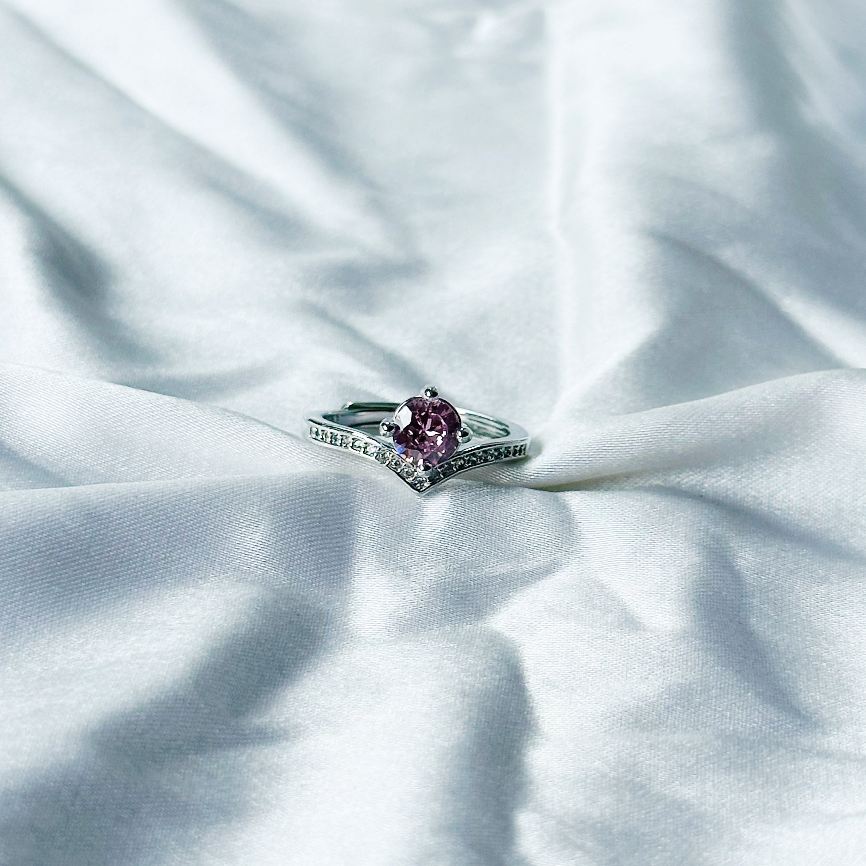 Pink Topaz Cubic Zircon American Diamond Silver Plated Adjustable Ring