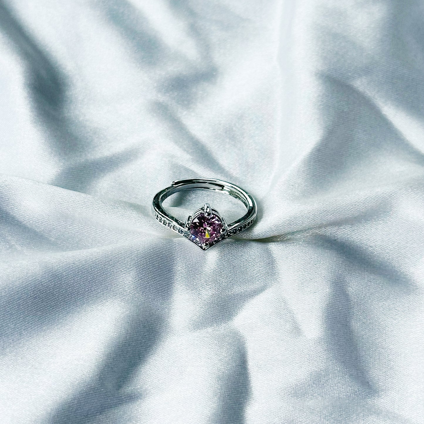 Pink Topaz Cubic Zircon American Diamond Silver Plated Adjustable Ring