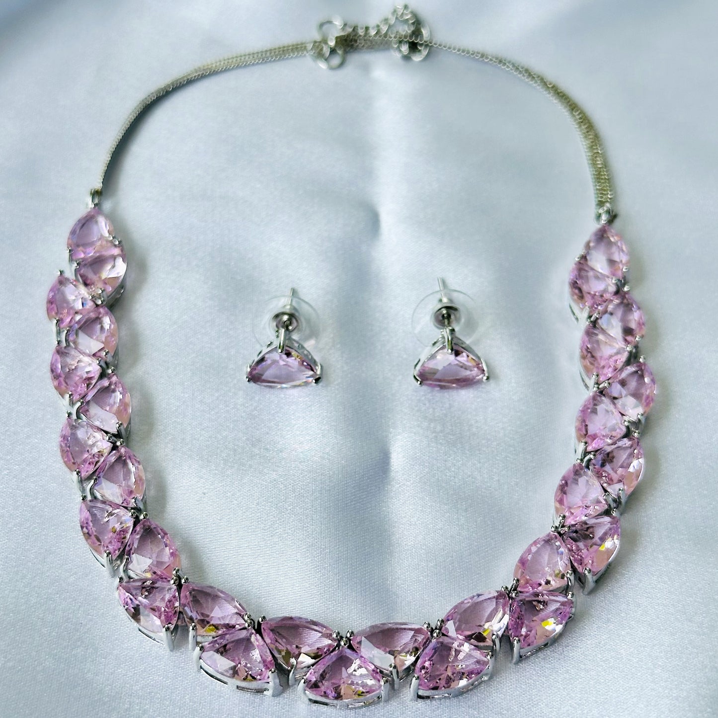 Pink Topaz Cubic Zircon Stones Silver Plated Necklace Set