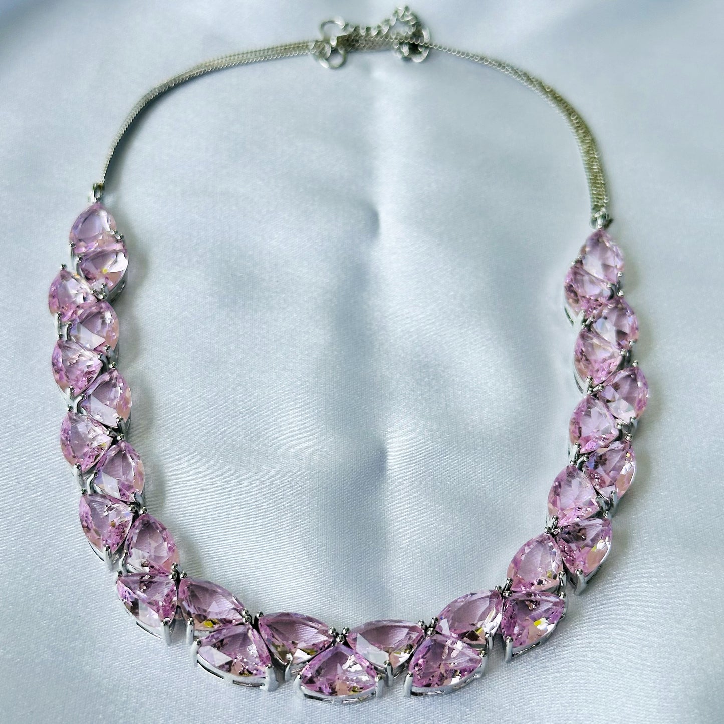 Pink Topaz Cubic Zircon Stones Silver Plated Necklace Set